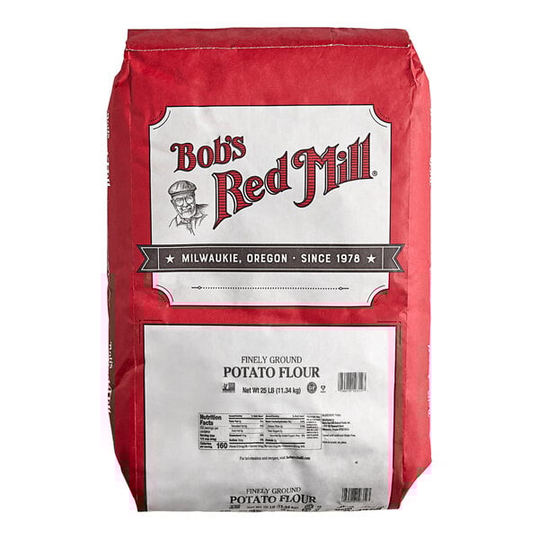 A 25-pound bag of Bob's Red Mill finely ground potato flour.