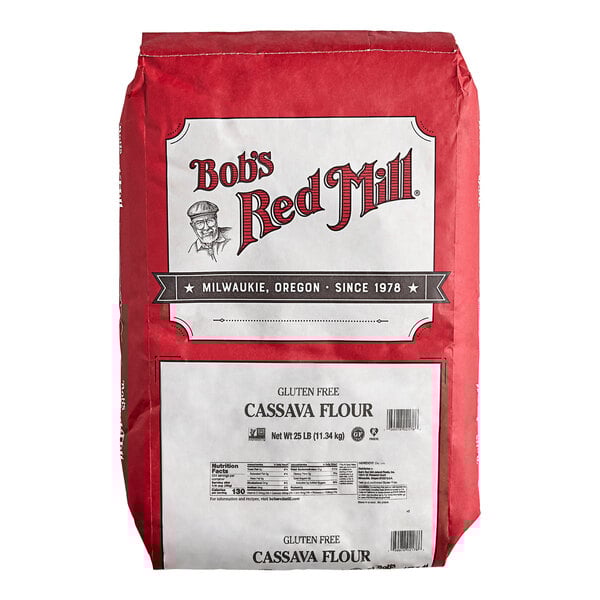 A 25-pound bag of Bob's Red Mill gluten free cassava flour.