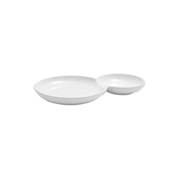 Front of the House Harmony Bento 9" Bright White 2-Compartment Round Porcelain Plate - 12/Case