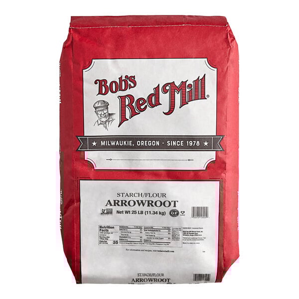 A 25-pound bag of Bob's Red Mill Arrowroot Starch/Flour.