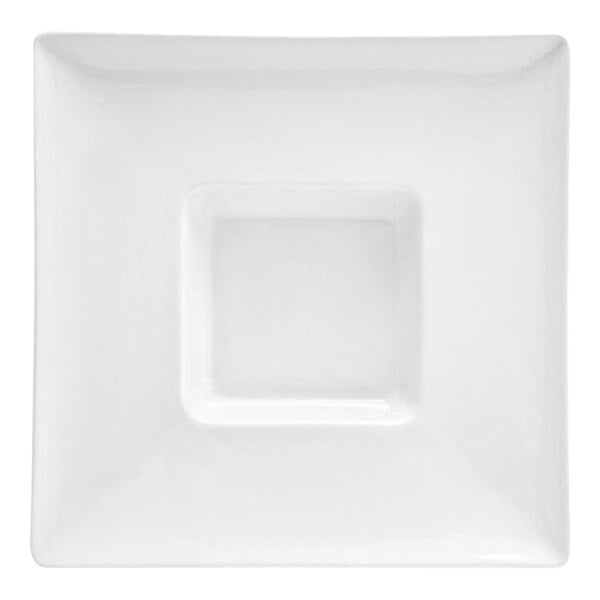 A bright white, wide rim square porcelain bowl with an 8 oz. capacity.