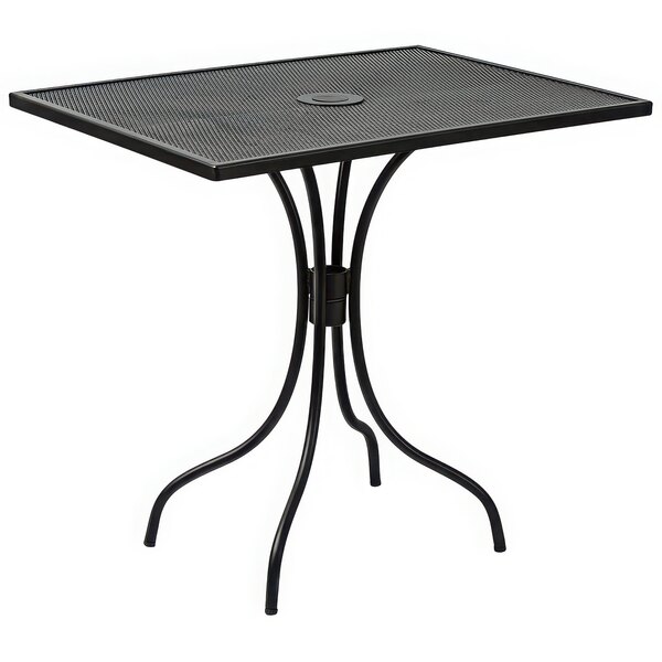 A black steel rectangular table with a square top.