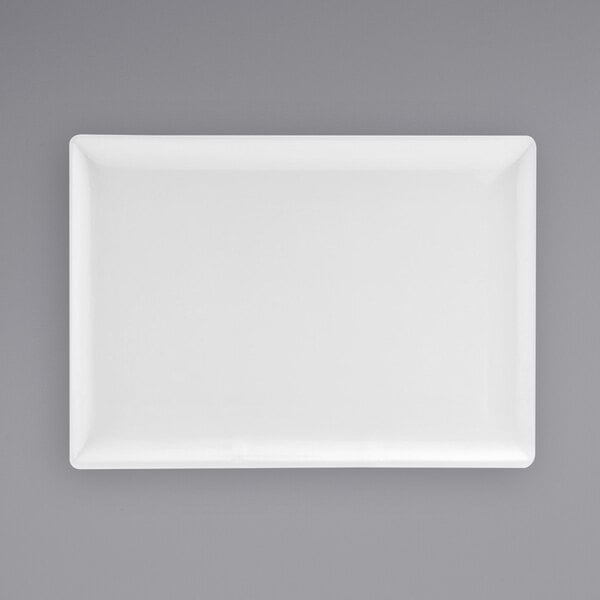 A white rectangular Front of the House porcelain plate.