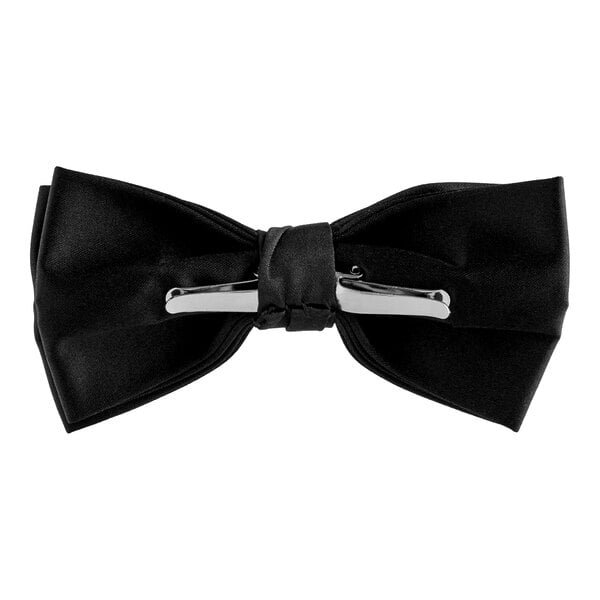A Henry Segal black poly-satin bow tie with a silver clip.