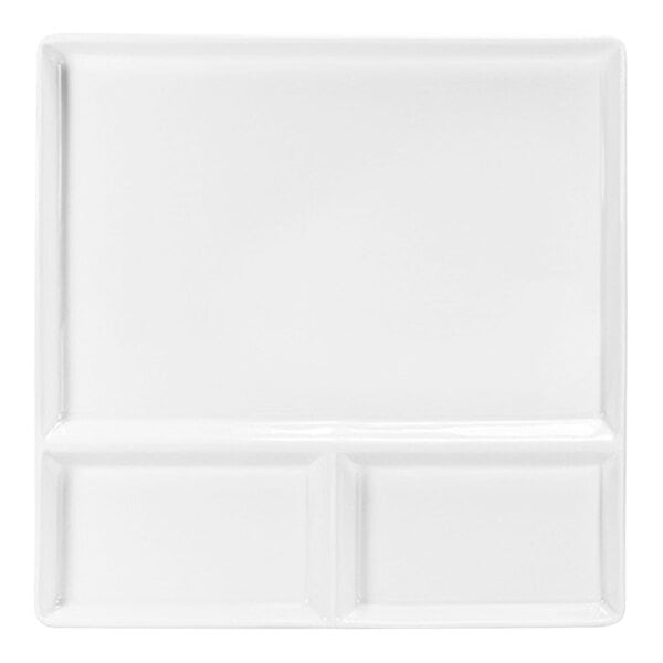 Front of the House Mod 10 3/4" Bright White 3-Compartment Square Porcelain Plate - 4/Case