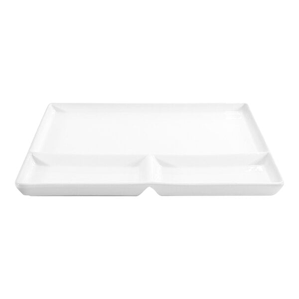 Front of the House Mod 10 3/4" Bright White 3-Compartment Square Porcelain Plate - 4/Case