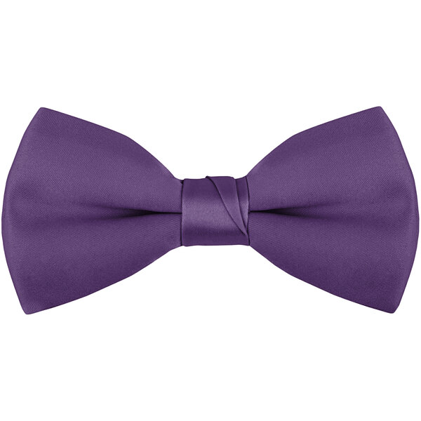 A dark purple poly-satin clip-on bow tie.