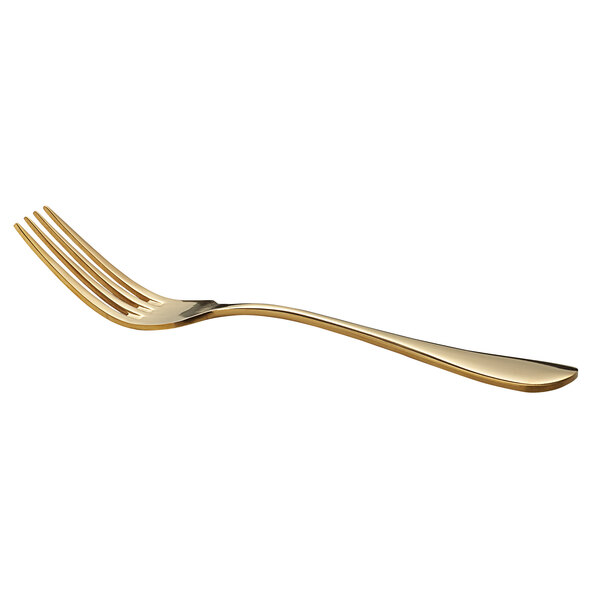 An Acopa Vernon stainless steel dinner fork with a gold handle.