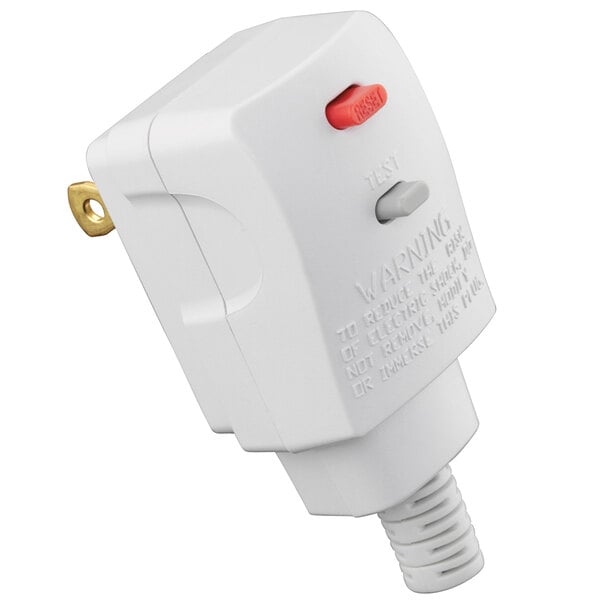 A white Hamilton Beach wall mount hair dryer with a red button.