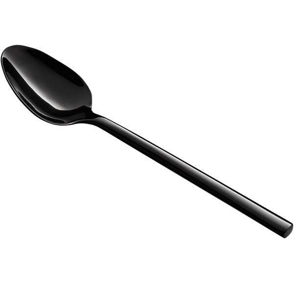 An Acopa Phoenix black stainless steel spoon with a long handle.