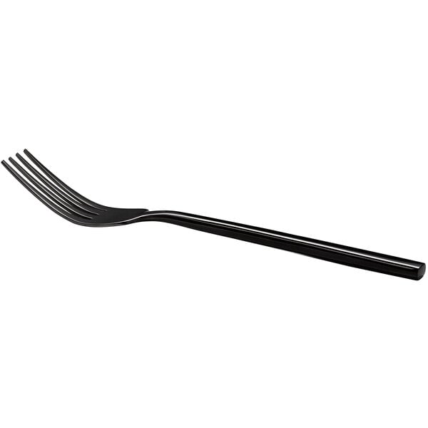 An Acopa Phoenix stainless steel dinner fork with a black handle.