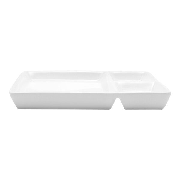 Front of the House Mod 7 1/2" Bright White 3-Compartment Square Porcelain Plate - 12/Case