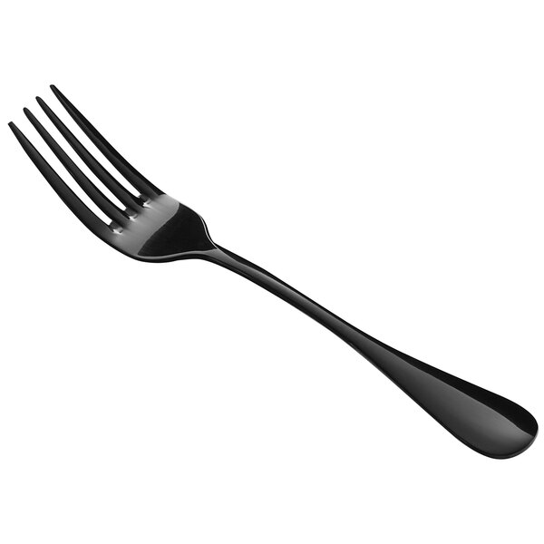 An Acopa Vernon stainless steel salad/dessert fork with a black handle.
