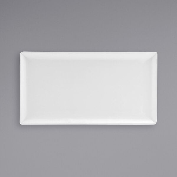 A white rectangular Front of the House porcelain plate.