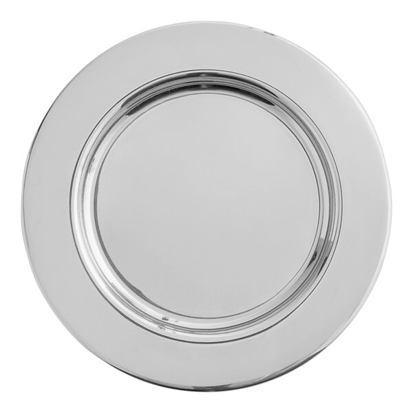 A silver stainless steel wine coaster with a round rim.
