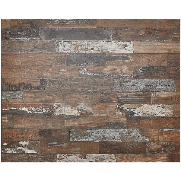 A BFM Seating planked pine rectangular tabletop with a rustic and distressed look.