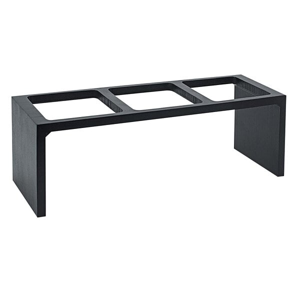 A black rectangular Front of the House bamboo display stand with four square holes.