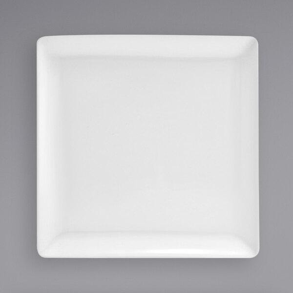 A Front of the House bright white square porcelain plate.