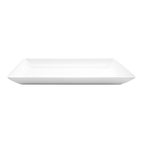 A white square porcelain plate with slightly raised edges.