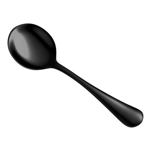 Acopa Vernon Black 6 1/16" 18/0 Stainless Steel Heavy Weight Bouillon Spoon - 12/Case
