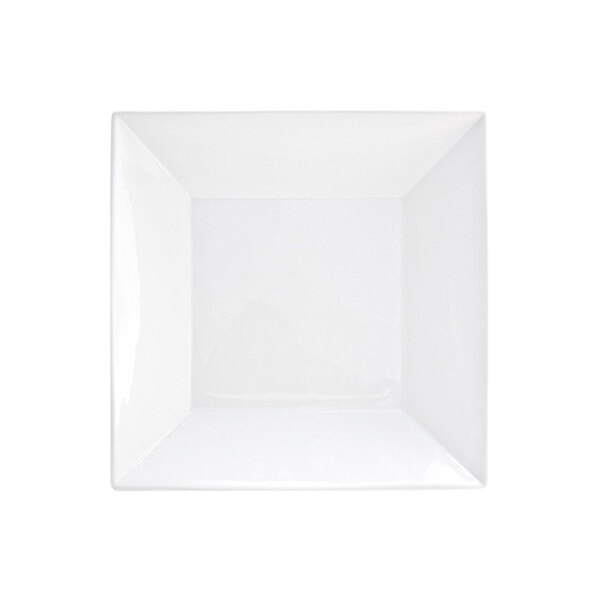 A large, bright white square porcelain bowl.