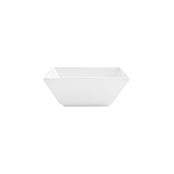 A small, bright white square porcelain bowl.