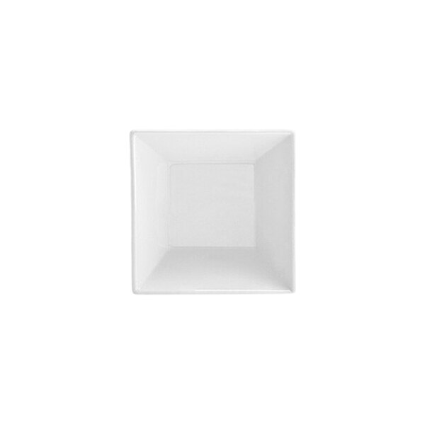 A bright white square porcelain bowl with a 10 oz. capacity.