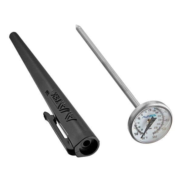 A pocket probe dial thermometer with a protective black case, designed to measure temperatures from 50 to 550 degrees Fahrenheit.