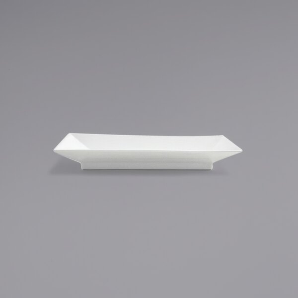 A Front of the House Kyoto bright white rectangular porcelain footed plate.