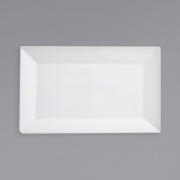 A bright white rectangular porcelain plate.