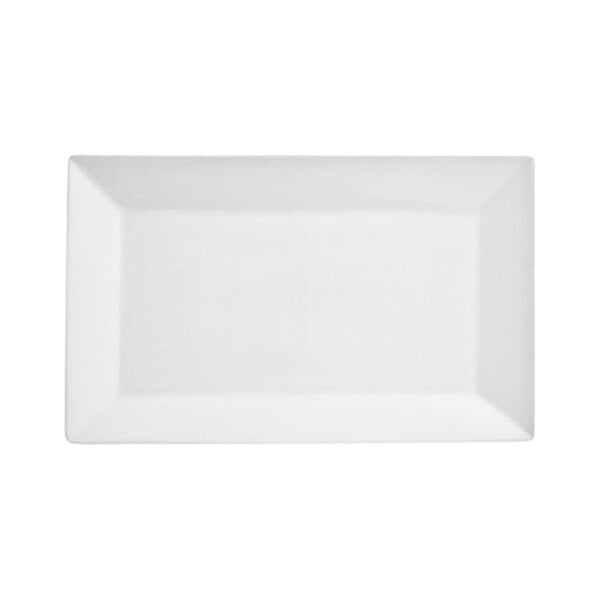 A bright white rectangular porcelain plate.