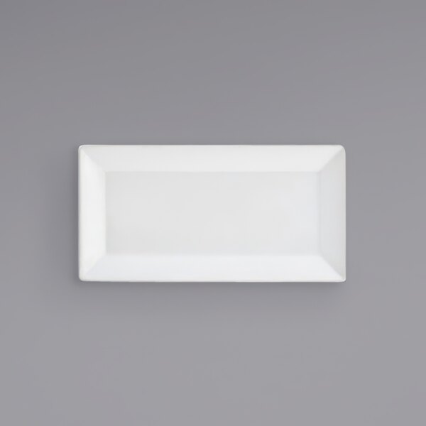 A white rectangular Front of the House Kyoto porcelain plate.