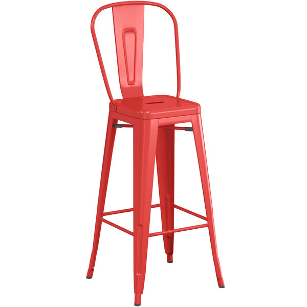 red steel bar stools