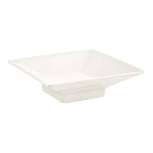 Front of the House Catalyst 4 oz. European White Square Porcelain Footed Sauce Dish - 6/Case
