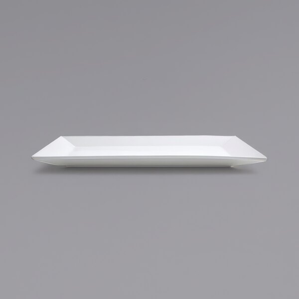 A white rectangular Front of the House Kyoto porcelain plate.