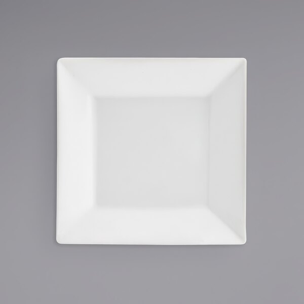 A white square Front of the House Kyoto porcelain plate.