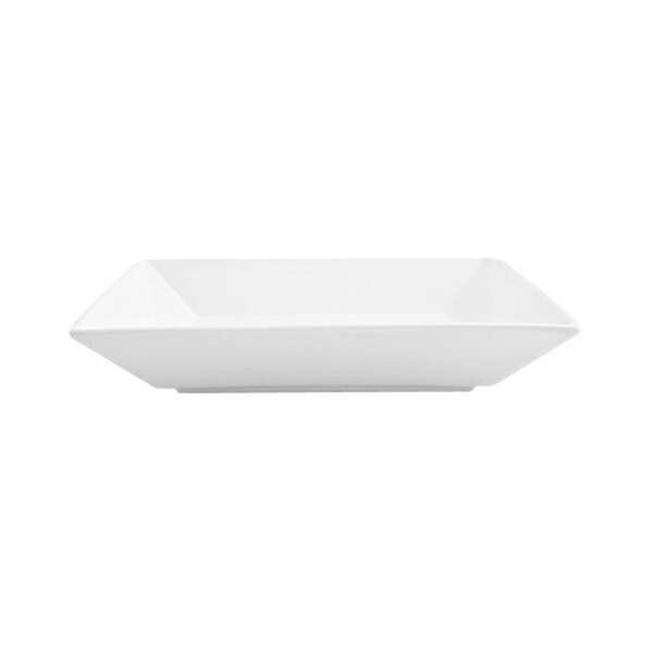 A white square porcelain bowl with a modern, angular design.