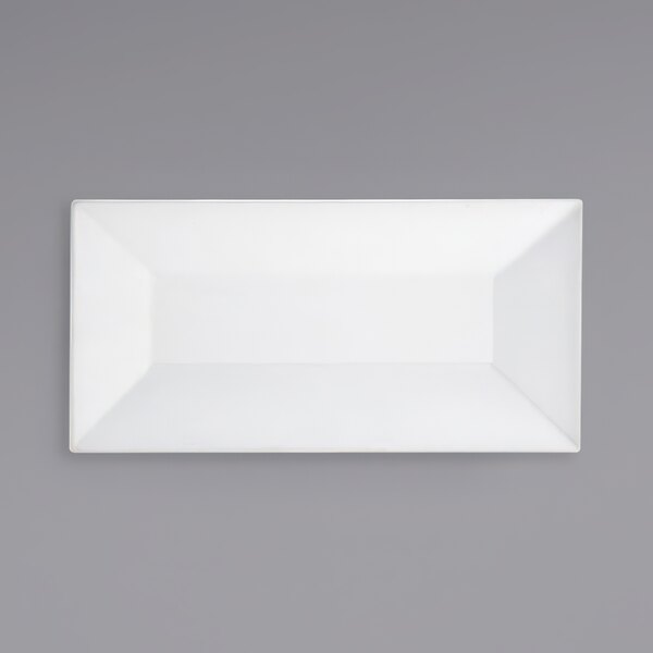 A white rectangular plate on a white background.