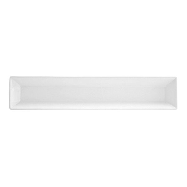 A long, bright white rectangular porcelain server.