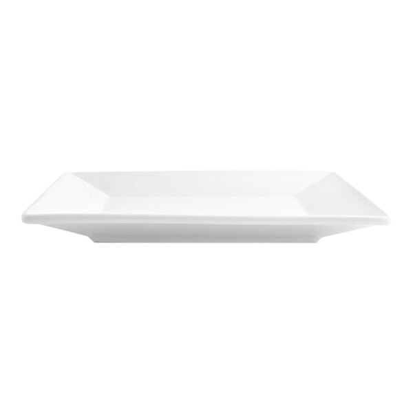 A white square porcelain plate with slightly raised edges.