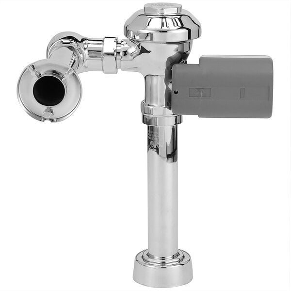 A Zurn chrome plated urinal flush valve with a battery powered sensor.