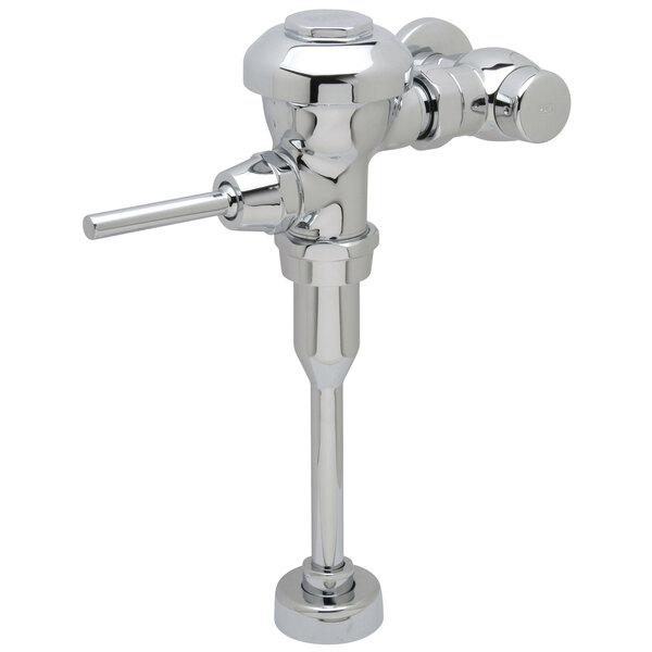 A Zurn chrome plated urinal flush valve.