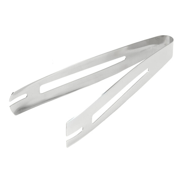 A pair of 10-inch stainless steel open handle serving tongs.
