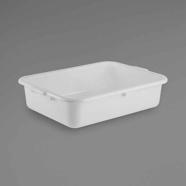A white high density polyethylene Tablecraft bus tub.