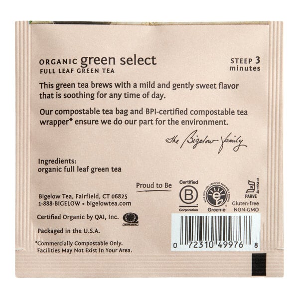 Steep Cafe By Bigelow Organic Chun Mee Green Tea Pyramid Sachets - 50/Case