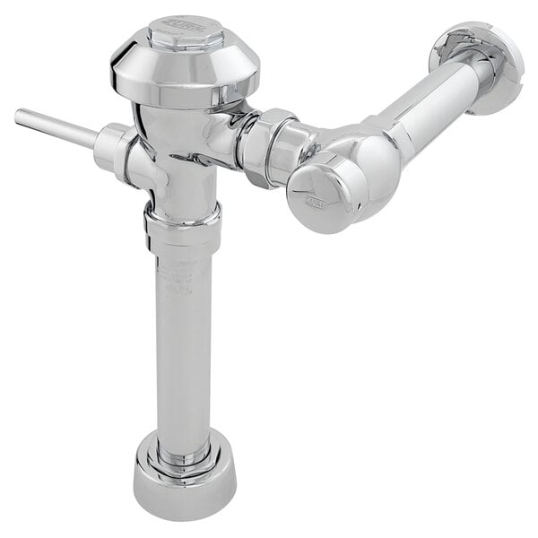 A Zurn Aquaflush exposed manual diaphragm toilet flush valve with a chrome pipe.