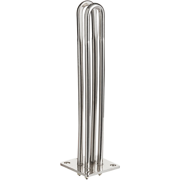 A stainless steel metal boiler element with three tubes.