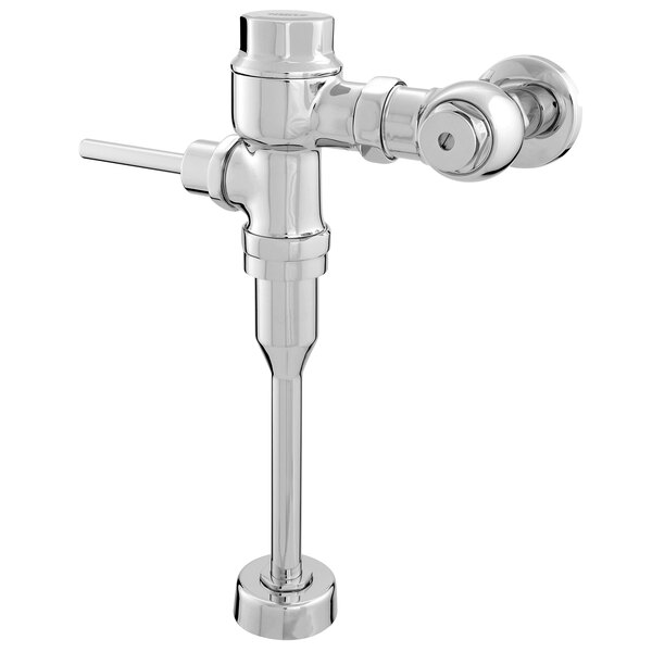 A Zurn chrome metal exposed piston flush valve for urinals.