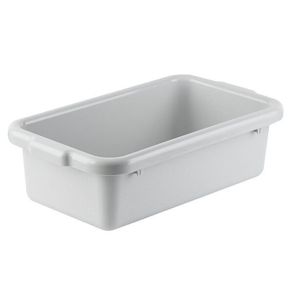 A gray Tablecraft high density polyethylene bus tub.