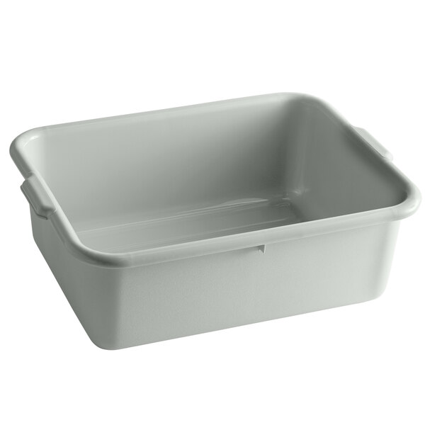A gray plastic Tablecraft bus tub.